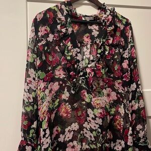 Equipment Black and Pink Floral Blouse